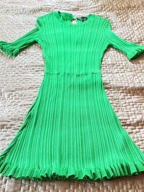 Maje Bright Green Ruffe Knit Dress